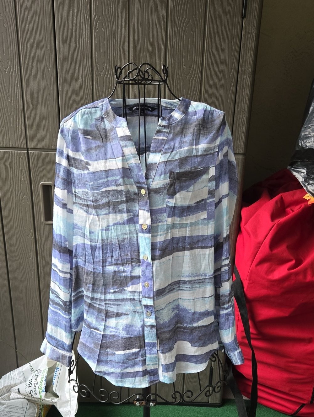 Zac & Rachel Petite Striped Top in Blue and Gray